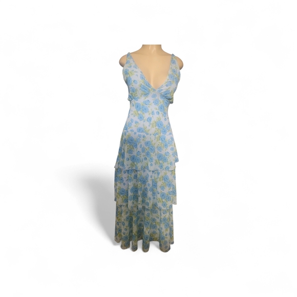 Kann Moda New Collection Blue Floral Tiered Maxi Dress Spring  Dress Size 2 - Picture 2 of 3